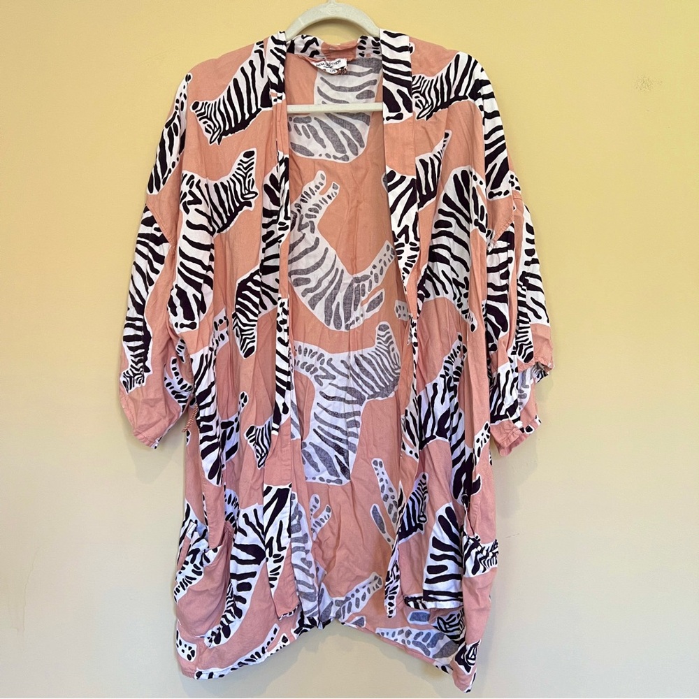 Emerson Fry Hand Block Printed Zebra Kimono Coverup